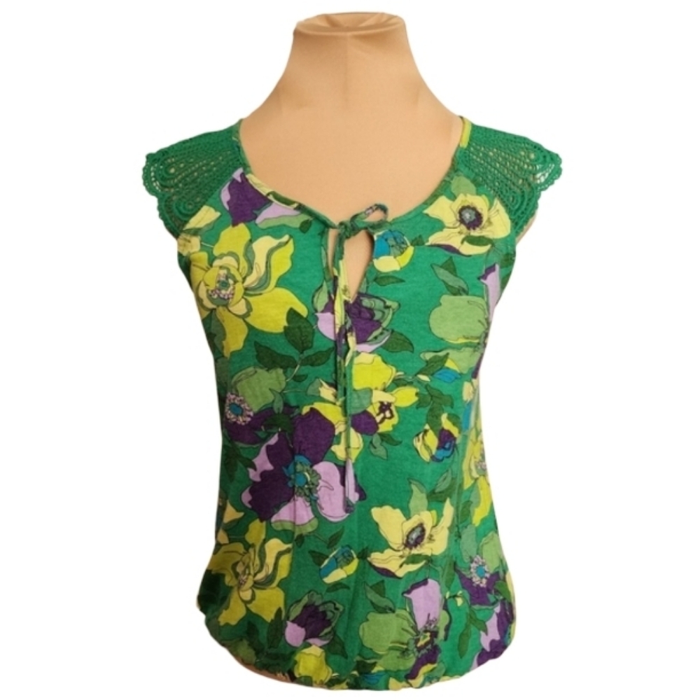 Old Navy Medium Green Floral Crochet Boho Fairy‎ Blouse